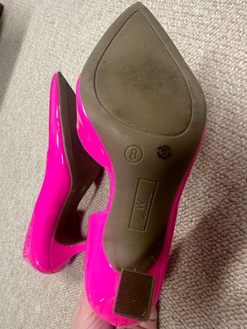 Worthington Women's Hot Pink Patent Pointed-Toe High Heels size 8 - Picture 3 of 5